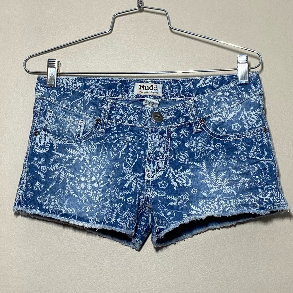 Mudd Blue White Shorts Size 3 Low Rise Stretch Casual Summer Mini Shorts